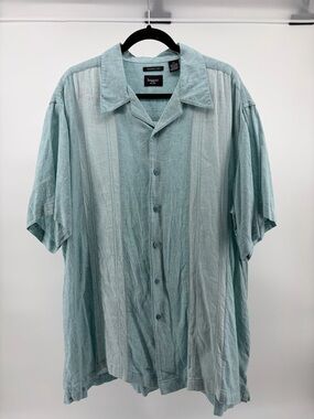 Haggar Washable Linen Blend Short Sleeve Open Collar Men Size XXL Button Up S007